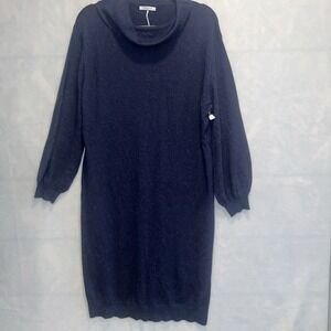 Stitchdrop Sweater Dress Womens Sz L Cowl‎  Neck Long Sleeves Navy Confetti